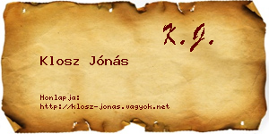 Klosz Jónás névjegykártya